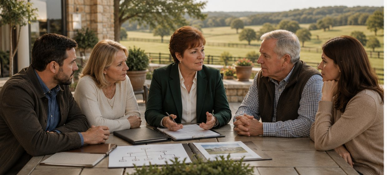Family in tense estate dispute discussion before mediation Texas — inheritance conflict resolution